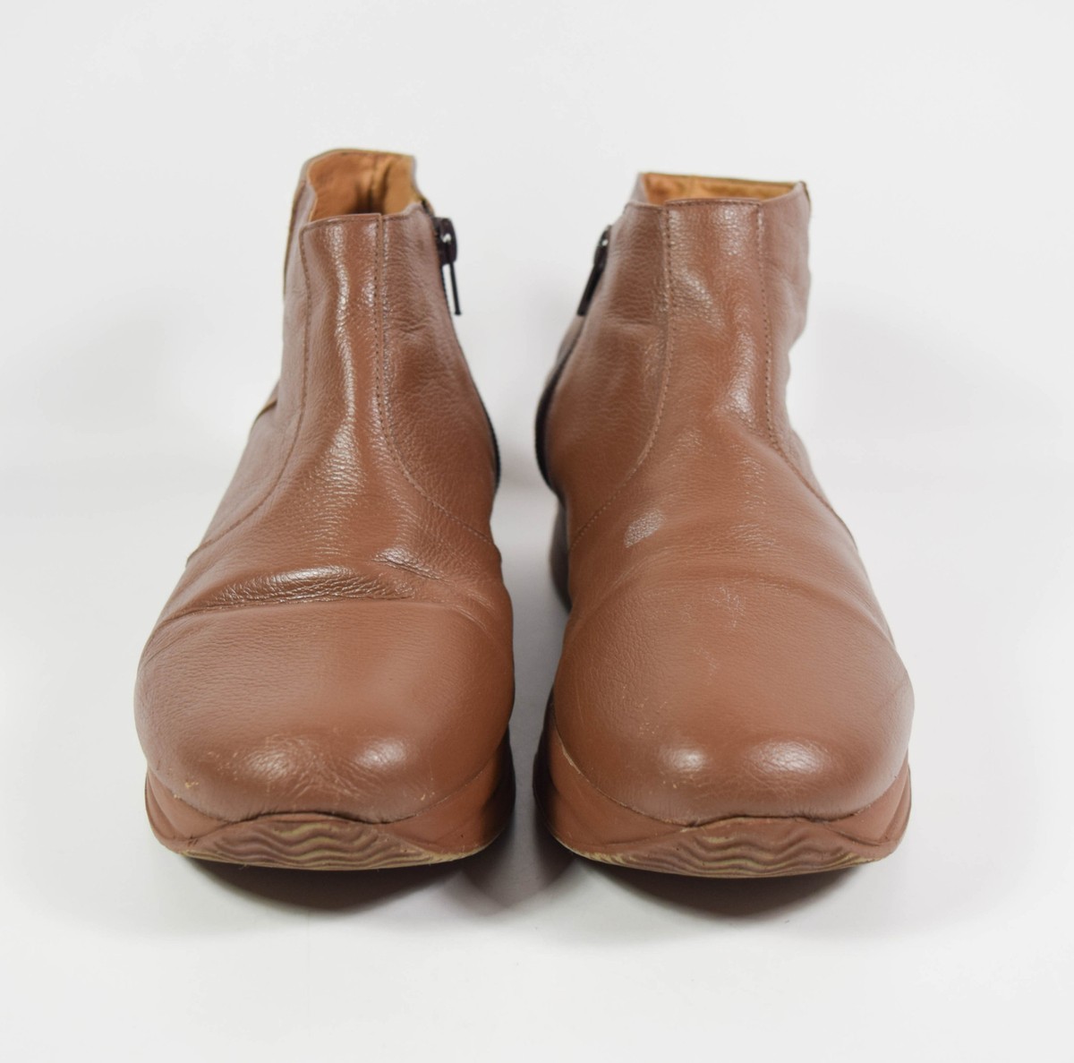 Opananken Alexxa Brown Leather Zip Side Walking Ankle Boots Shoes