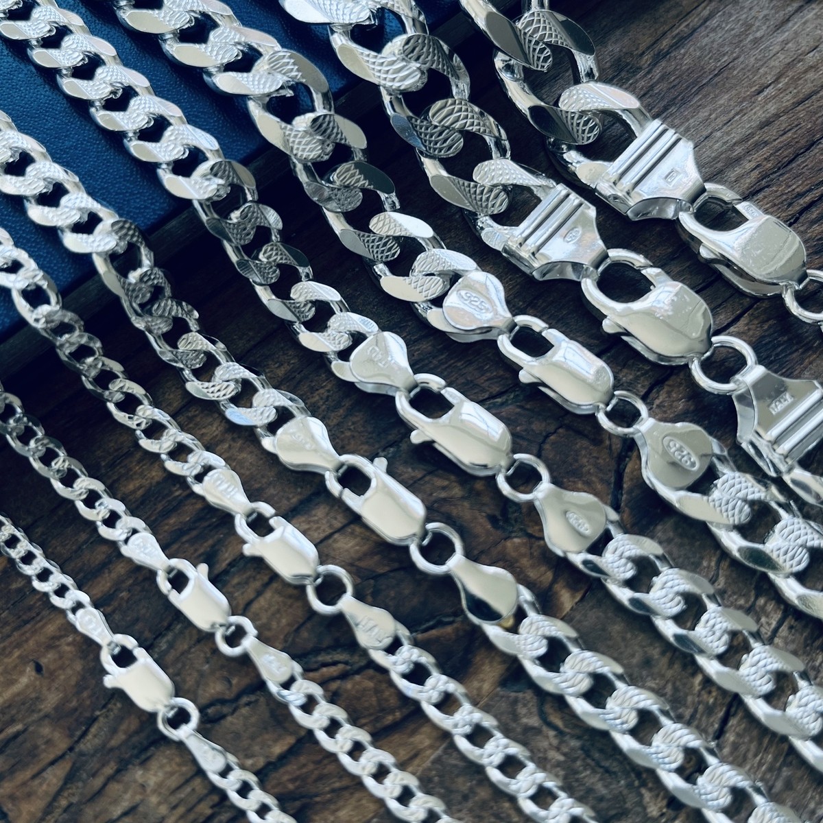 Real 925 Sterling Silver Mens Diamond Cut Curb Cuban Chain