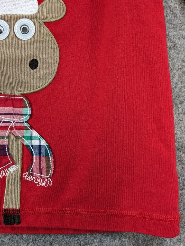 J Khaki Boys Child 7 Red Blue Tee Christmas Moose Google Eyes Embroidered Casual - Imagem 3 de 4