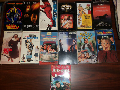 #ad #ad Lot of 13 VHS Tape Movies Star Wars Dick Tracy Sixth Sense Quiet Man Pacifier JF $39.95
