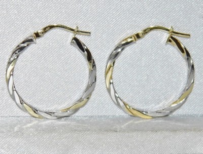 9CT YELLOW WHITE GOLD 25mm LADIES TWIST CREOLE