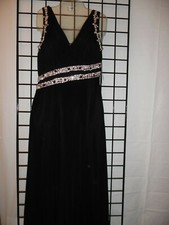 Women Long Black Party Gown With Silver Sequins Size M