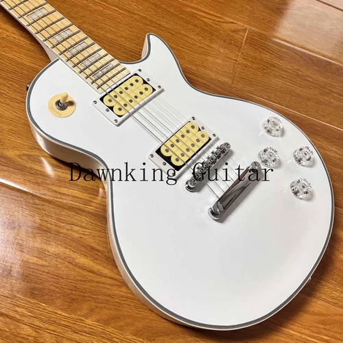 USA Ship White LP Electric Guitar Chrome Piece HH Pickup Maple Fretboard Stock
