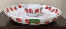NEW! Kate Spade New York "STRAWBERRIES" Chip and Dip Bowl Red and White