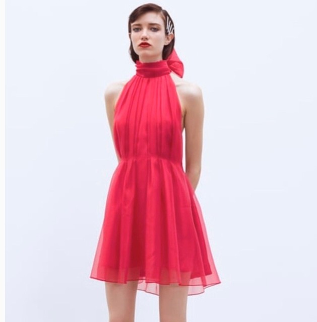New ZARA Pink Fuchsia Organza High Bow Neck Mini Dress, Size L REF. 2799/595 | eBay