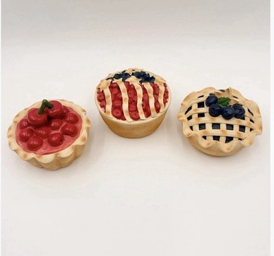 Martha Stewart Set of 3 Mini Pie Figurines Patriotic Cherry Blueberry Decor