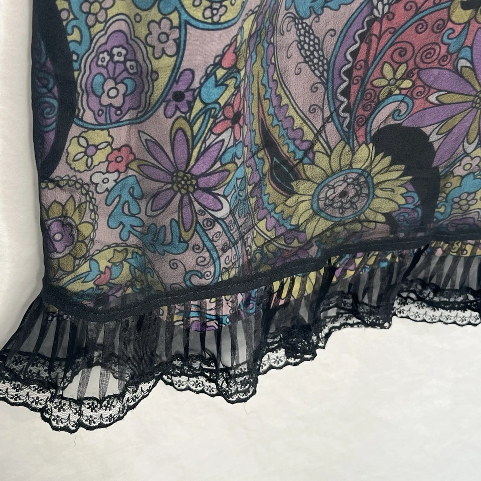 Falda De Colección Y2K Seda Talla 4 Cachemira Negra Encaje Superposición Fairycore Whimsigoth EE. UU. Foto 3 de 4