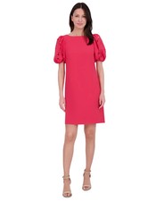 NWT Vince Camuto Womens Petite Boat-Neck Eyelet-Puff-Sleeve Shift Dress Size 6