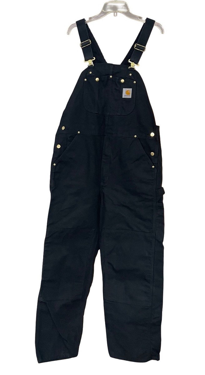 Carhartt R01 BLK Double Knee Bib Overalls Mens 38 x 32 Black