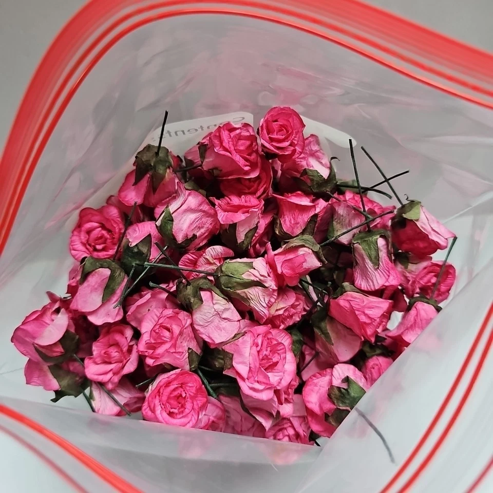 Handmade Tiny Paper Pink Roses 20mm Craft Project 7 Ounces Art Decor Displays - Image 2 of 4