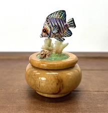 Fish Coral Shell 3" Wood & Resin Jewelry Trinket Box, Nautical Decor