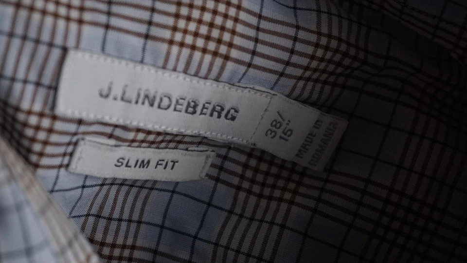 Camisa J.Lindeberg Para Hombres 15 38 Azul Cuadros Daniele Calce Ajustado Abotonada Manga Larga Foto 4 de 4