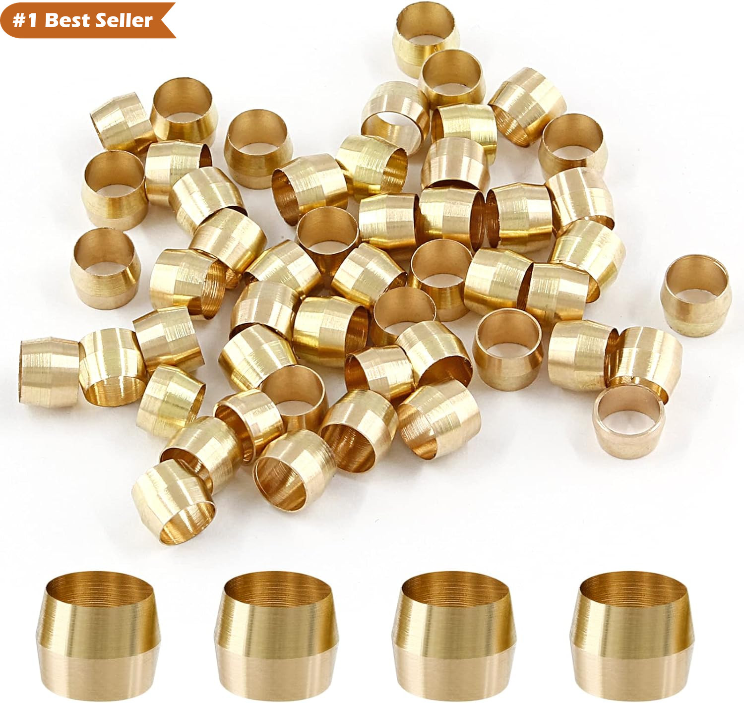 50 Pcs Brass Compression Fittings – 1/4" Tube OD Sleeves & Ferrules Assortment
