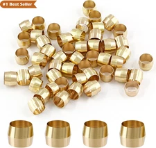 50 Pcs Brass Compression Fittings – 1/4" Tube OD Sleeves & Ferrules Assortment