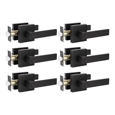 KNOBWELL 6 Pack Door Handles Black, Privacy Door Lever Bed and Bath Leverset ...