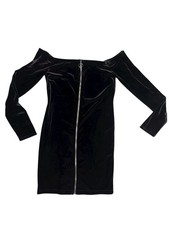 Forever 21 Women's Large Black Full Zip Bodycon Dress Shimmer Velvet Look High N