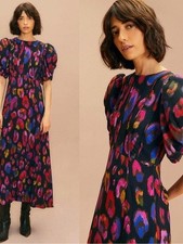 FARM RIO Black Iridescent Leopards Slit Midi Dress Women’s Small