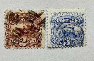 US 1869 Pictorial Issue Scott #113 #114 Used SOTN FANCY CANCELS 2 Stamps cv $130
