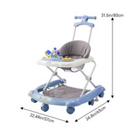 Blue Baby Walker Toddler First Steps Push Along Activity on Wheels W/ Music Toys