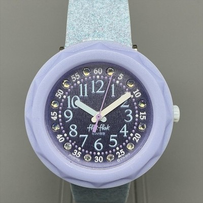 Flik Flak IB50 Girls Watch 34mm Blue Glitter Silicone Strap New Battery