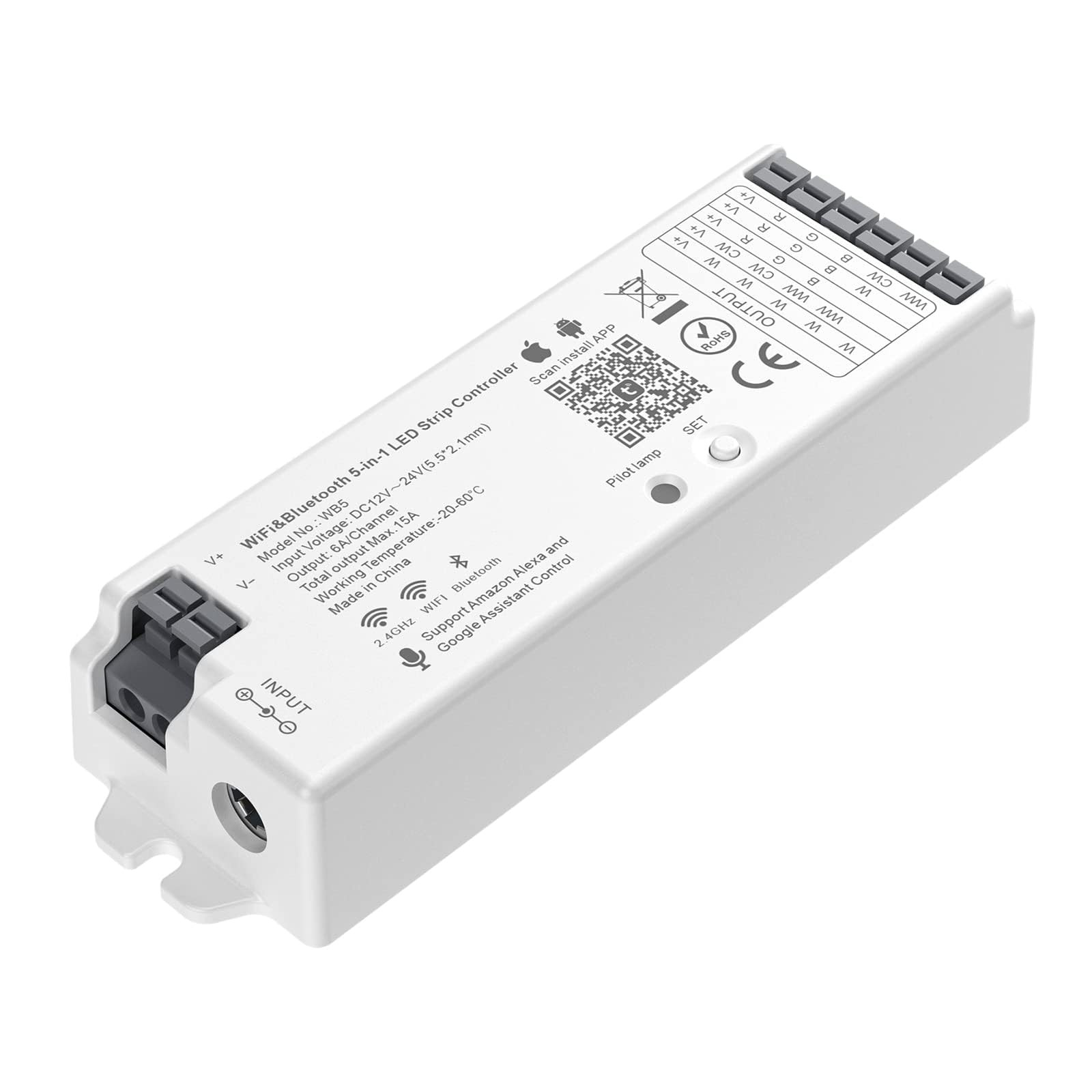 BTF-LIGHTING 5-in-1 WiFi PWM LED Controller 2.4GHz Tuya Smart Home Compatible Alexa