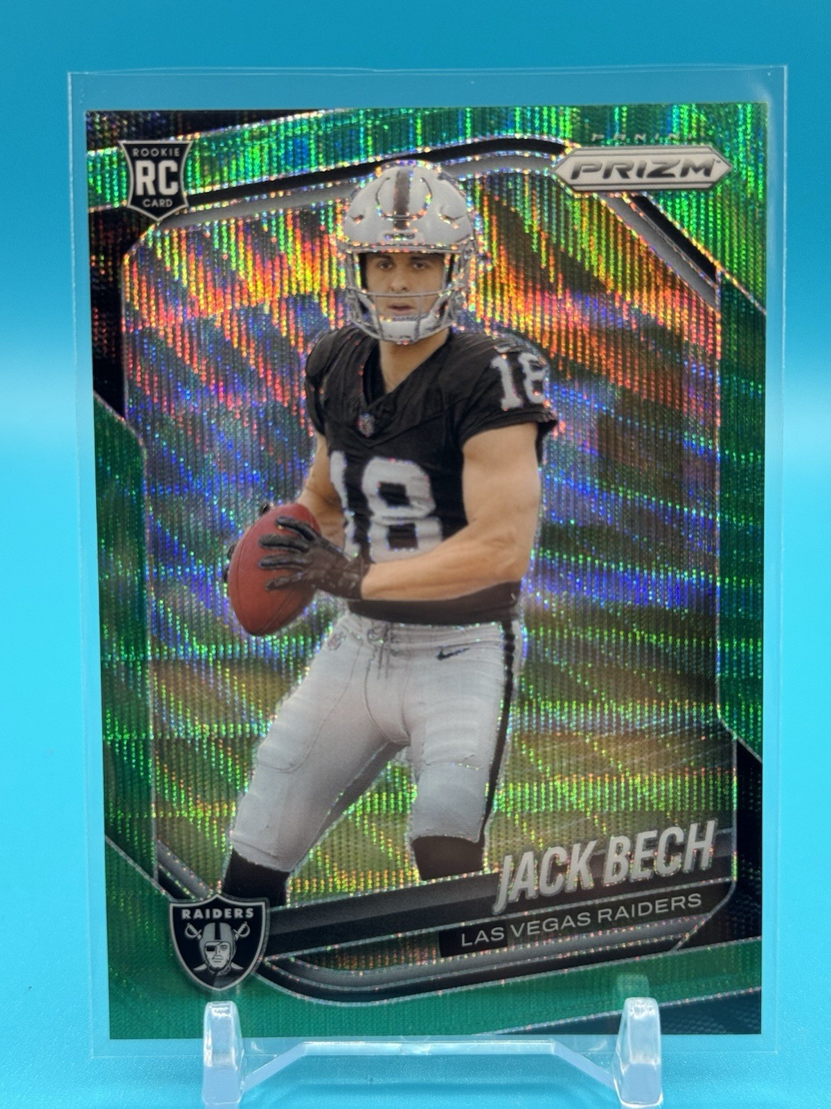 2025 Panini Prizm Jack Bech #346 Green Wave Prizm RC Las Vegas Raiders Rookie