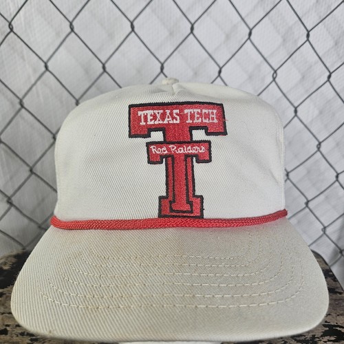 Vintage 80s Texas Tech Red Raiders White / Red Rope Strapback Hat Cap College - Bild 3 von 10