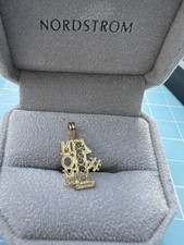  1 MOM charm Signed 14K Solid yellow gold NUMBER ONE MOM pendant W gift Box