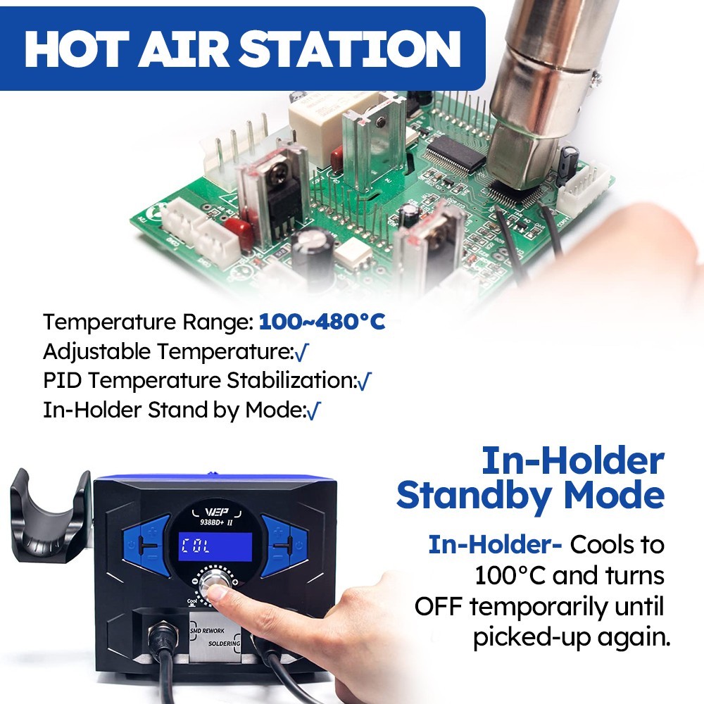 WEP 2-IN-1 Soldering Station Digital Solder Iron Kit Desoldering Gun Hot Air