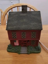 Lang and Wise Folk Art Villages Old Stonington Red Saltbox Light Up House