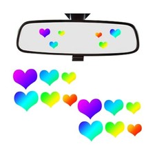 Car Rearview Mirror Decal, 2PCS Heart Vehicle Rear View Sticker, Multicolor