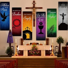 6Pcs Easter Church Banners for Sanctuary Wall Religious Hanging Backdrop Praise