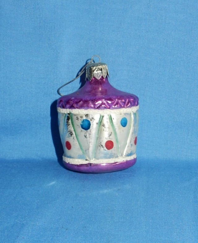 Vintage Poland Glass Blown Drum Christmas Ornament