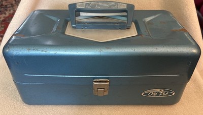 Vintage Old Pal Blue Steel Metal Tackle Box Two Plastic Tray Leves Lititz PA