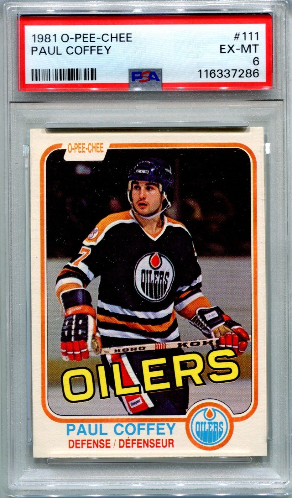 CENTERED 1981-82 O-Pee-Chee Paul Coffey Rookie Card #111 PSA 6 Edmonton Oilers