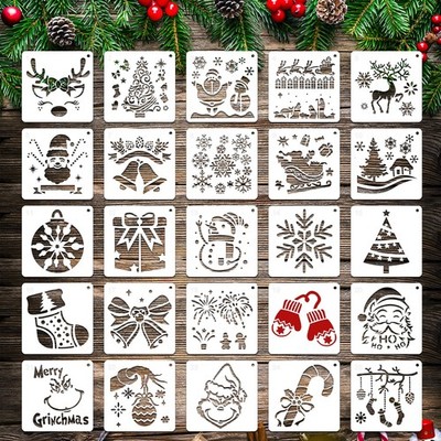 25 Pcs Christmas Stencils Reusable, 6x6 inch Christmas Stencils for Painting ...