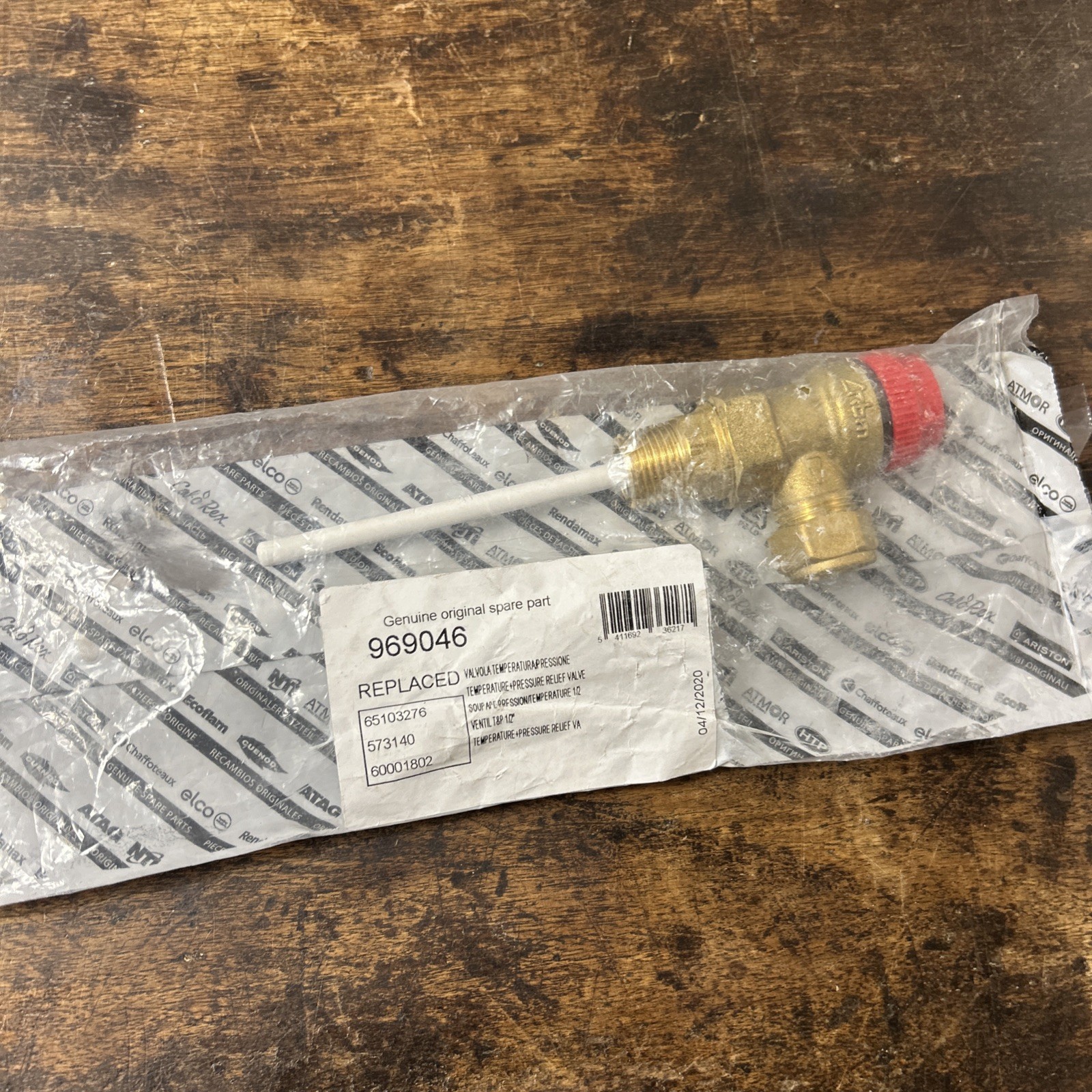 Genuine NEW Ariston 7 Bar Temperature and Pressure Relief Valve  ½""  969046