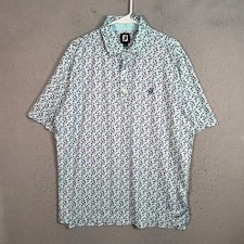 FootJoy Mens Large Golf Polo Shirt Blue Floral Print Lightweight Performance