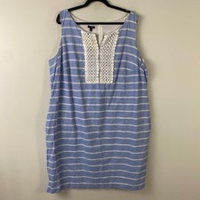 Talbots Dress 20W Blue White Striped Linen Blend Preppy Nautical Coastal