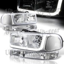For 99-06 Gmc Sierra 1500 2500 Drl Led Chrome Housing Headlightsbumper 4pcs
