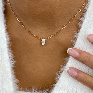 1ct Marquise Pendant Necklace Rose Gold 14K Labcreated Diamond F/VS
