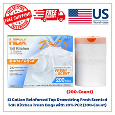 13 Gallon Reinforced Top Drawstring Fresh Scented Tall Kitchen Trash Bags 200 