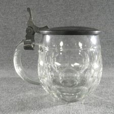 Antique Burger-Brau German Bubble Glass Beer Stein Mug Pewter Lid Sachsen Glas
