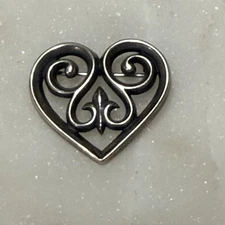 James Avery Brooch Pin Sterling Silver French Scroll Heart Fleur de Lis Retired
