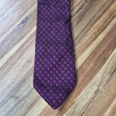 Altea Silk Neck Tie Mens Burgundy Navy Geometric Medallion Handmade Italy Work