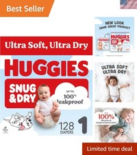 128 Count Snug Dry Diapers Size 1 - Fragrance-Free, 100 Leakproof Protection