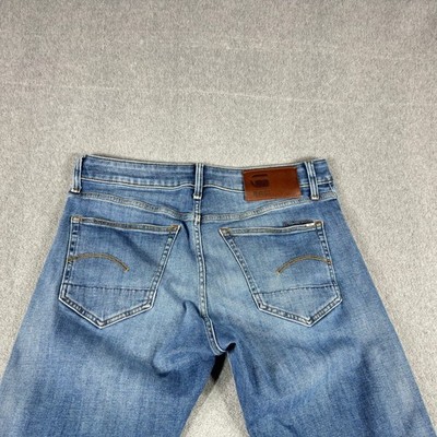 G-Star RAW 3301 Slim Jeans 32x32 31'' Blue Whiskered Button Fly Straight Denim