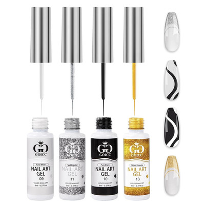 Gel Nail Art Polish Set with Thin Brush   4 Colors White Gel Nail Polish Black S