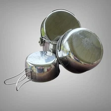 Vtg 5 Piece Camping  Coleman Peak 1 Stainless Pots Pans Lid Bag