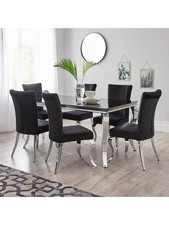 Grace 160 cm Rectangle Dining Table + 6 Chairs Black Chrome Modern Kitchen